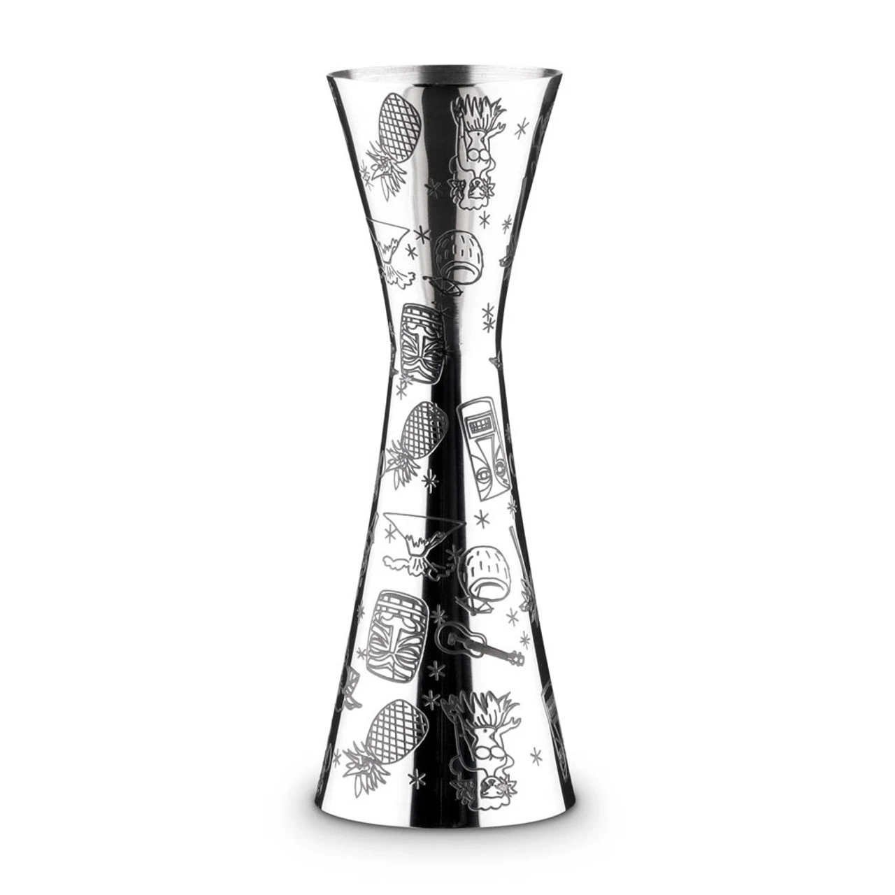 Urban Bar Etched Tiki Aero Stainless Steel Cocktail Jigger - 1oz & 2oz