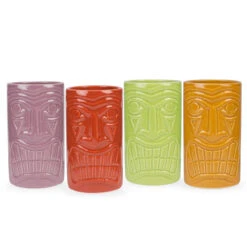 Beachcomber Ceramic Tiki Mugs - 16 Oz - Set Of 4
