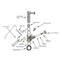 Low Profile US Sankey Keg Coupler - D System - Rotating Probe 15 Low Profile US Sankey Keg Coupler - D System - Rotating Probe -Bar Supplies 55slbm schematic labeled 56612.1680534162