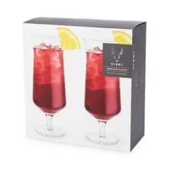 Viski Raye Angled Crystal Footed Hurricane Glasses - 14 Oz - Set Of 2 -Bar Supplies 6449 v1 pkg1 48770.1590764735