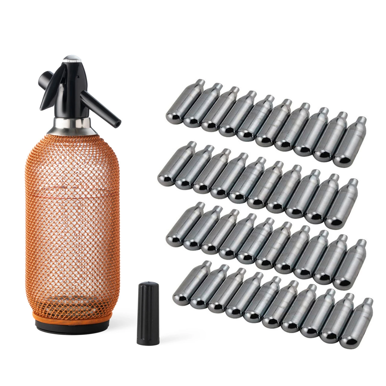 Glass Soda Siphon With Copper Mesh Starter Kit - 1 Liter Soda Siphon & 40 CO2 Chargers 3 Glass Soda Siphon With Copper Mesh Starter Kit - 1 Liter Soda Siphon & 40 CO2 Chargers