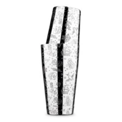 Urban Bar Tattoo Pattern Weighted Tall & Short Boston Shaker Tin Set - Stainless Steel