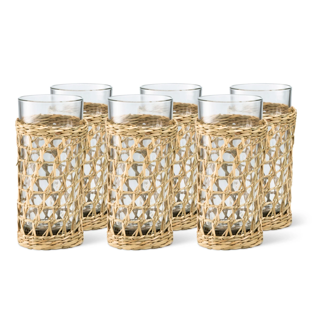 Urban Bar Gili Woven Seagrass Wrapped Long Drink Glasses - Set Of 6 - 14.2 Oz - Image 2
