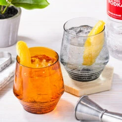 Viski Smoke Deco Stemless Cocktail Glasses - 14 Oz - Set Of 2 -Bar Supplies Viski Deco Glasses 92019.1645023521