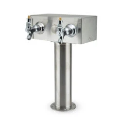 "T" Style Pedestal Draft Beer Tower - Stainless Steel - 3" Column - Air Cooled - 2 Faucets