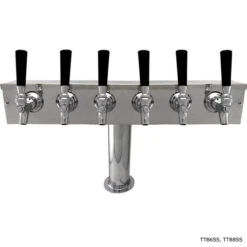 "T" Style Pedestal Draft Beer Tower - Stainless Steel - 4" Column - Glycol Cooled - 4 To 8 Faucets
