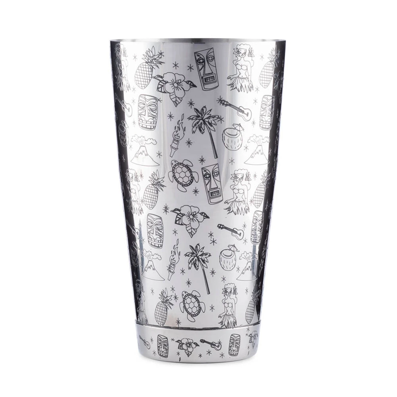 Urban Bar Tiki Pattern Weighted Tall & Short Boston Shaker Tin Set - Stainless Steel - Image 2