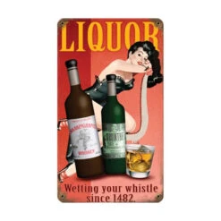 Vintage Liquor Pin-Up Girl Metal Bar Sign